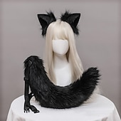 economico Accessori per acconciature-peluche orecchie di volpe e coda accessori cosplay simulazione fatta a mano orecchie di bestia cerchi per capelli e set di gioielli di coda