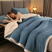 cheap Blankets &amp; Throws-Double-Sided Coral Fleece Blanket Three-Layer Quilted Thickened Cover Quilt Flannel Blanket Double Single Air-Conditioning Nap Blanket