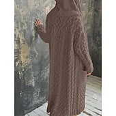 cheap Sweater Jackets-Women&#039;s Cardigan Sweater Stylish Casual Soft Solid Color Cable Hooded Pocket Hooded Long Sleeve Long Tops Knit Outdoor Daily Going out Black Yellow Fall Winter