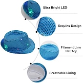 cheap Novelties-Creative LED Flashing Jazz Cap Adult Hip Hop Dance Show Sequin Jazz Hat Glow In The Dark Luminous Fedora Costumes Stage Props