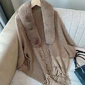 billiga Cape-Sjalar Sjalar till damer Mammas Wraps Omönstrat Håller värmen Långärmad Kaschmir liknande Brudsjalar Med Fjädrar / päls Till Dagligen Höst