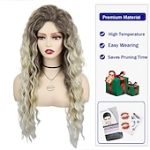 baratos Perucas Históricas-Presentes de Carnaval Peruca Ombre Loira Acinzentada Cacheada Longa para Mulheres Brancas Peruca Sintética Fluffy 80s Carnaval de Natal Fantasia para Mulheres Big Volume Tons de Marrom Loiras Perucas