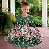economico Abito a fiori 3D-Pasqua ragazze&#039; 3D Floreale Pop art Vestito Manica lunga Stampa 3D Estate Autunno Da mare Sportivo Giornaliero stile sveglio Informale Bellissimo Bambino 3-12 anni Abito casual Abito linea A Sopra il