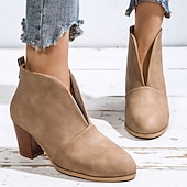 cheap Ankle Boots-Women&#039;s Black Ankle Boots – Trendy V-Cut Slip-On Booties with Chunky Block Heels for Casual &amp; Fall Outfits