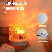 billiga Bordslampor-led vatten krusning ambient nattljus usb uppladdningsbar roterande projektion rgb kristall bordslampa med fjärrkontroll dimbar färgbyte för sovrummet sängbord lekrum barnpresenter