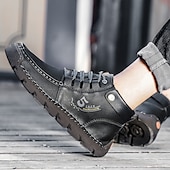 abordables Baskets-bottines en cuir vintage pour hommes – chaussures d&#039;extérieur décontractées à lacets avec semelle antidérapante durable