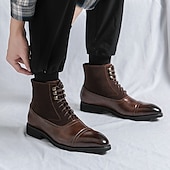 billige Dress Boots-brune ankelstøvletter i imitert skinn og semsket skinn for menn – snøredesign med topp-tå og slitesterk gummisåle for formell og fritidsklær