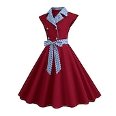 olcso Munkaruhák-Női Gomb Nyomtatott Vintage ruha Midi ruha Elegáns Pöttyös Hajtóka Ujjatlan Iroda Randi Tavasz Ősz Fekete Sárga