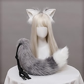 economico Accessori per acconciature-peluche orecchie di volpe e coda accessori cosplay simulazione fatta a mano orecchie di bestia cerchi per capelli e set di gioielli di coda