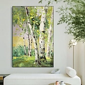 preiswerte Landschaftsgemälde-Handgefertigtes, handgemaltes Ölgemälde, Wandkunst, Frühlingsbirkenwald, Gemälde auf Leinwand, moderne Textur, grüner Baum, Gemälde, Dekor, gerollte Leinwand, kein Rahmen, ungedehnt