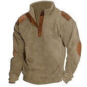 preiswerte T-Shirt mit Waffelstrick-Herren T Shirt T-Shirt Langarmshirt Langarm Stehkragen Frühling &amp; Herbst Farbblock Mode Designer Basic Patchwork Urlaub Straße Ausgehen Schwarz Marinenblau Braun Top T-Shirt für Herren