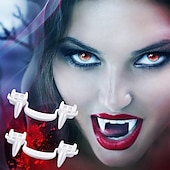 economico Vampiri Sanguinosi-zanne da vampiro retrattili denti realistici zanne telescopiche kit spaventoso raccapricciante plastica vestire i denti halloween festa di carnevale cosplay decorazione 2 paia