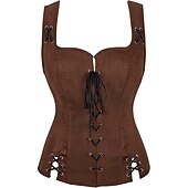 cheap Tops-Retro Vintage Medieval Renaissance Suede Vest Pirate Viking Drawstring Solid Colored Fancy Dress Women&#039;s Pirate Fantasy Steampunk Halloween Carnival Masquerade LARP Ren Faire Adults&#039; Vest Top All