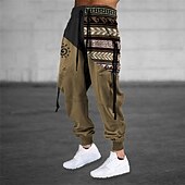 Men's Sweatpants Joggers Trousers Drawstring Elastic Waist 3D Print Sun Graphic Prints Geometry Comfort Sports Outdoor Casual Daily Cotton Blend Ethnic Style Retro Vintage Black Khaki Micro-elastic 5