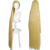 economico Parrucche dei personaggi dei film-Parrucche Lunghe Bionde da 42 Pollici per Donne Adulte Parrucche Lunghe Dritte per Cosplay di Principessa Parrucche in Capelli Sintetici per Carnevale Peluca Verde per Festa di Natale di Ragazze