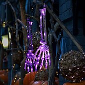 billige Halloween rekvisittbelysning-3-pakning realistisk utseende skjelettstaker kirkegård hage plen staker halloween skjelett lys opp halloween dekorasjoner skjelett hender hode gårdsstake med lysstrenger for hage varm hvit / lilla