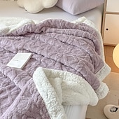 baratos Cobertores de cama-cobertor jacquard de caxemira de carneiro de camada dupla espessa de cor sólida cobertor de cochilo de escritório cobertor de sofá mais quente cobertores super macios