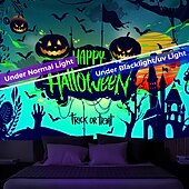 billige halloween veggtepper-halloween dekorasjoner bakgrunnsbelysning billedvev jack o lanterne uv reaktiv hengende fluorescerende hjemmedekorasjon bakgrunn stoff kunst hjem soverom stue