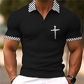 Men's Christian Polo Shirts Golf Shirt Short Sleeve Polo Shirts Collared Shirts Business Casual WorkWear Formal Wear Festival Wear Buttons 3D Print Spring &  Fall Black White4