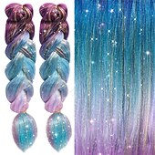 abordables Crocheter les cheveux-2pcs extensions de cheveux pour tresses ombre tressage cheveux ajouter une extension de cheveux clinquant cheveux tressés brillants 24 pouces cheveux tressés pré-étirés ombre 100g résistant à la