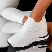 billiga Damsneakers-vita slip-on stickade sneakers för kvinnor - lätta och andas för vardagskomfort, perfekta för promenader, gym och avslappnade utflykter