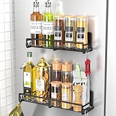 abordables Almacenamiento para la cocina-1 paquete de organizador magnético para especias, estante magnético para especias para refrigerador, estante magnético para guardar especias, frascos, botellas, metal y negro