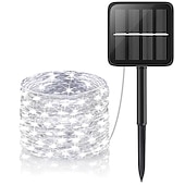 economico Striscie luci ad energia solare-10m-100leds/20m-200leds/30m-300leds filo di rame solare stringa di luce esterna impermeabile giardino luci decorative festival di natale luci telecomando luci solari