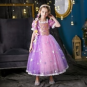 ieftine Costume pentru fete-Prințesă Rapunzel Rochii Manta Rochie de fete cu flori Cosplay Partidul costumelor for Fete Pentru copii Zuia Copiilor Mascaradă Nuntă Invitat la nunta