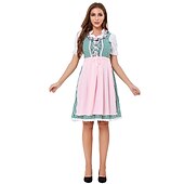 preiswerte Dirndl-Oktoberfest Schürze Trachtenkleider Oktoberfest / Bier Bayerisch Bayerisch Deutsch Wiesn Damen Stoff im traditionellen Stil Bluse Kleid Schürze