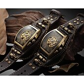 olcso Mechanikus órák-menő férfi stílusú automata mechanikus analóg óra steam punk rock gótikus bőr szíj fekete brwon óra golyó üreges faragott kivitel