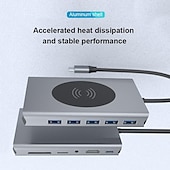 preiswerte USB-Hubs-13-in-1-USB-C-Hub-Adapter mit kabelloser Aufladung, USB-C auf HDMI, 3,5-mm-Klinke, Audio, SD, TF, HDMI, VGA, RJ45, USB 3.0, Dockingstation für MacBook Pro