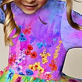 cheap 3D Flower Dress-Easter Girls&#039; 3D Floral Dress Long Sleeve 3D Print Fall Winter Vacation Sports &amp; Outdoor Daily Cute Casual Beautiful Kids 3-12 Years Casual Dress A Line Dress Above Knee Regular Fit