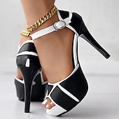 Недорогие Туфли на каблуках-женские белые и черные босоножки на шпильке с открытым носком и ремешком на щиколотке - стильные туфли на высоком каблуке для вечеринок и особых случаев