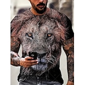 billige T-skjorter med dyreprint-Herre Grafisk Dyr Løve T skjorte Kortermet T skjorte 3D-utskrift Crew-hals Skjorte Årgang Mote Designer utendørs Daglig Sport Mørkebrun Svart Gul Vår sommer Klær S M L XL 2XL 3XL