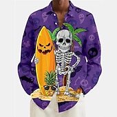 billiga Halloween T-shirts-herrskjorta skalle pumpa grafiska tryck turndown svart gul röd lila utomhus halloween långärmat tryck kläder kläder mode streetwear designer casual