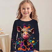 tanie 3D zwierzęta dziewczynki-Dla dziewczynek 3D Graficzny Zwierzę Żyrafa Podkoszulek T-shirt Długi rękaw Druk 3D Lato Jesień Aktywny Moda Śłodkie Dzieci 3-12 lat Na zewnątrz Codzienny Regularny