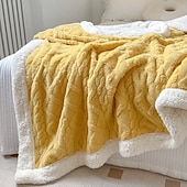 baratos Cobertores de cama-cobertor jacquard de caxemira de carneiro de camada dupla espessa de cor sólida cobertor de cochilo de escritório cobertor de sofá mais quente cobertores super macios