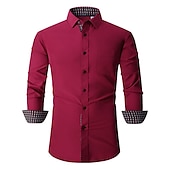 cheap Men&#039;s Non Iron Shirts-Men&#039;s Shirt Summer Shirt Casual Shirt Button Up Shirt Black White Pink Wine Red Long Sleeve Geometric Color Block Lapel Vacation Daily Patchwork Clothing Apparel Polyester Fashion Casual Comfortable