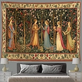baratos Tapeçaria Medieval-Tapeçaria Medieval Tapeçaria da Idade Média Jardim Mulheres Nobres Grande Tapeçaria Pintura de Parede Decoração Foto Cortina de Cama Decoração para Casa Quarto Sala de Estar