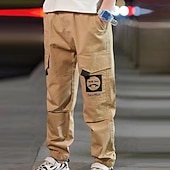 cheap Bottoms-Kids Boys Sweatpants Trousers Pocket Cartoon Letter Breathable Comfort Pants Training Sports Daily Basic Black Avatar Overalls Black Small Label Overalls Army Green Small Label Overalls Mid Waist