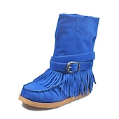 olcso Slouch Boots-női rojtos velúr mokaszin csizma csatos részletekkel - lezser és kényelmes western stílusú bokacsizma