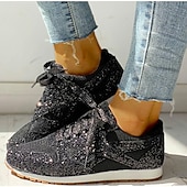 billige Sneakers til kvinner-kvinners sølvglitter joggesko mesh snøring med komfortabel såle