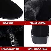 billige Snow &amp; Winter Boots-svarte ankelstøvletter for kvinner med fuskepelskant - elegant design, komfortabel passform, varmt fôr, perfekt for uformelle vinterturer og hverdagsbruk