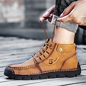 abordables Baskets-bottines en cuir vintage pour hommes – chaussures d&#039;extérieur décontractées à lacets avec semelle antidérapante durable