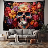 tanie halloweenowe gobeliny ścienne-Halloween Szkielet Dnia Zmarłych Wiszący Gobelin Sztuka Ścienna Duży Gobelin Mural Dekoracja Fotograficzna Tło Koc Zasłona Dekoracje do Sypialni i Salonu