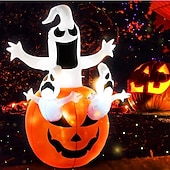 abordables luces de halloween-Decoraciones de Halloween, calabaza inflable de Jack-O-Lantern y fantasmas de 6 pies, exhibición de patio LED para exteriores inflable, impermeable