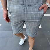 お買い得  ワークショーツ-男性用 ピンクのショーツ ショーツ チノパンツ バミューダショーツ ワークショーツ ポケット ドローストリング プリント グリッド / タータンチェック 高通気性 ソフト 膝丈 カジュアル 日常 祝日 シンプル フォーマル グレーグリーン ブラック / ホワイト マイクロエラスティック