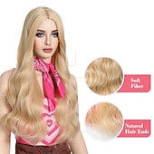 abordables Perruques de fête-Perruques cosplay blondes pour femmes perruque longue ondulée blonde 26 pouces partie centrale perruques cosplay synthétiques pour princesse cosplay utilisation quotidienne perruques d'Halloween