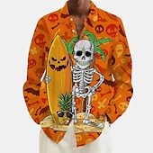 billiga Halloween T-shirts-herrskjorta skalle pumpa grafiska tryck turndown svart gul röd lila utomhus halloween långärmat tryck kläder kläder mode streetwear designer casual
