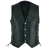 cheap Men&#039;s Vest-Men&#039;s Gilet Leather Vest Vacation Daily Wear Going out Fashion Basic Spring &amp;  Fall Buttons Faux Leather Comfortable Plain Single Breasted V Neck Regular Fit Black Vest